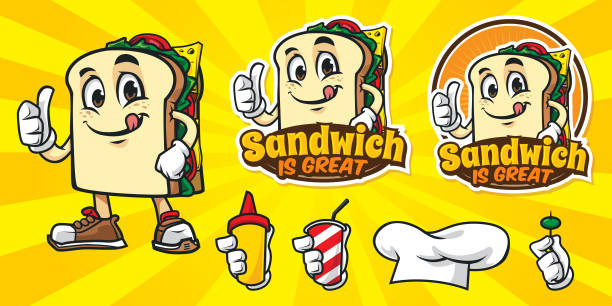 ilustrações, clipart, desenhos animados e ícones de logotipo do personagem sanduíche de desenho animado - sandwich turkey bread toast