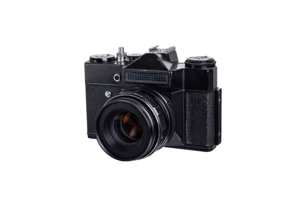 istock old black film camera isolated on white background 1293279331