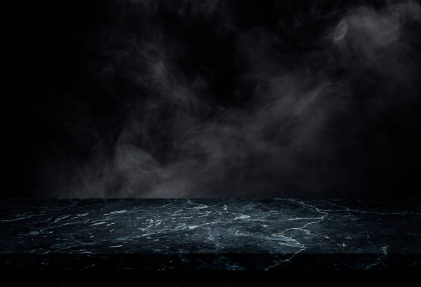 istock Empty marble stone top table grunge texture background with smoke or mist in dark background for use display product. 1293279992