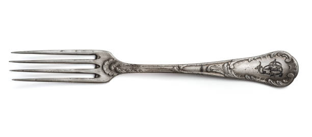 istock Silver vintage fork, isolated on a white background with a clipping path 1293280303