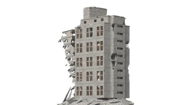 istock Ruined building isolated on white 3d illustration 1293280902
