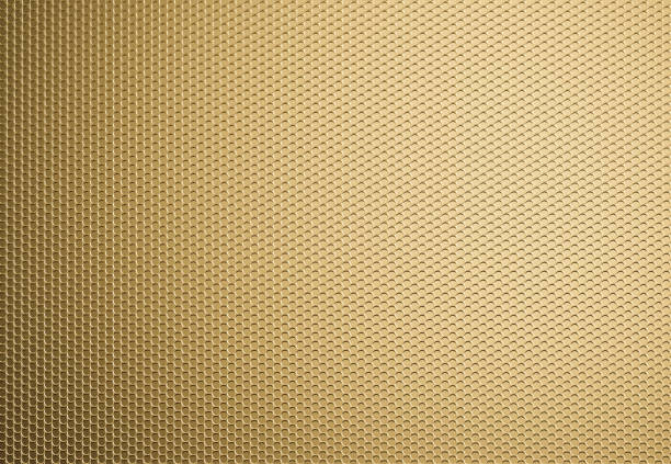 Perforated brass metal, brass metal grille background. 3d