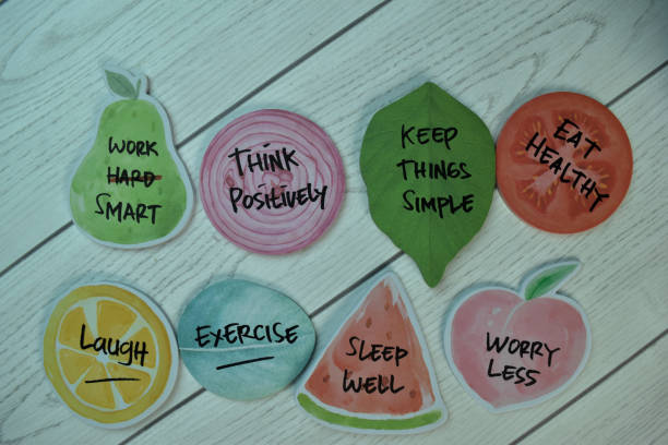 istock Healthy Lifestyle Concept and keywords write on sticky notes isolated on Wooden Table. 1293284655