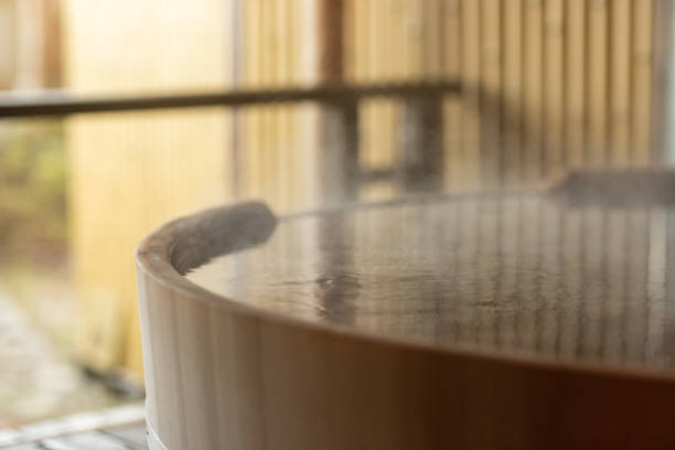 istock Onsen, Water streaming into wooden bathtub. Relax BGM image. 1293284989