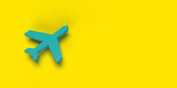 istock Blue plane icon on yellow background. 1293285024