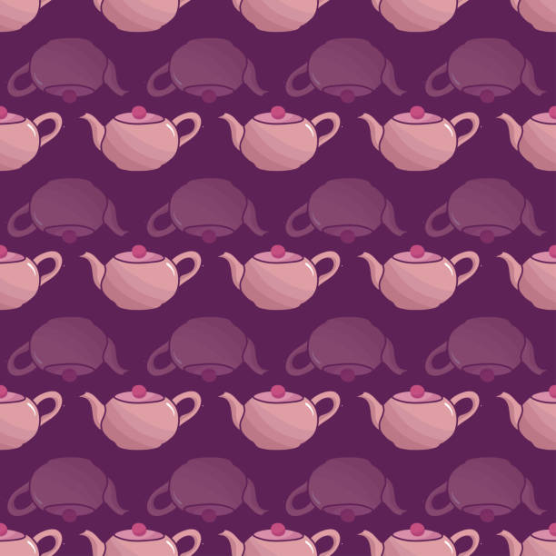 ilustraciones, imágenes clip art, dibujos animados e iconos de stock de las teteras rosas sin costuras patrón en púrpura - textile purple translucent backgrounds