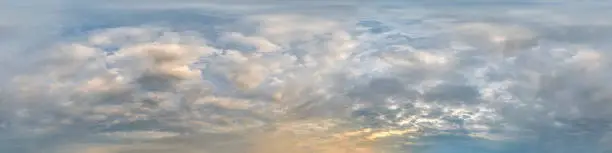 Photo of Sky panorama with Stratocumulus clouds in Seamless spherical equirectangular format as full zenith for use in 3D graphics, game and composites in aerial drone 360 degree panoramas for sky replacement