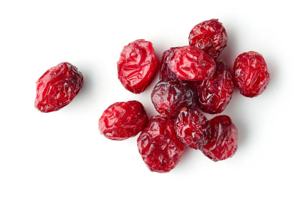 dried cranberries isolated on white background, top view