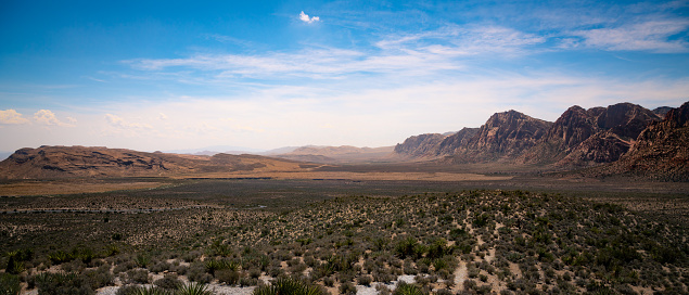 A Panorama picture of the red rock canyon close to Las Vegas in Nevada.
