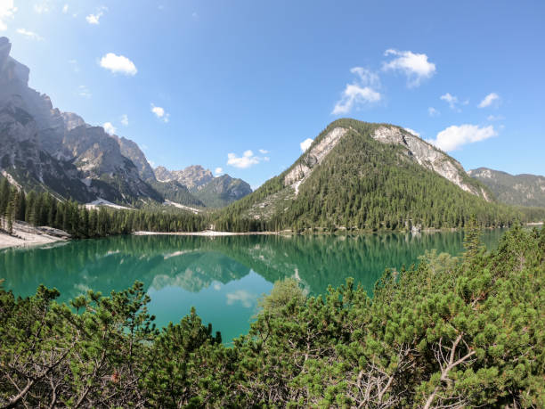 istock Pragser Wildsee - A panoramic view on a lake in South Tirolian Dolomites. High mountain chains around the lake 1293295515