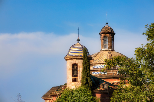 Bell Tower and Dome of the Military Parish Church in ‘Pas de L’Institut Escola’, Parc de la Ciutadella, Barcelona, Spain