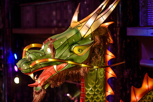 An Illuminated Chinese dragon head as used in Chinese New Year celebrations