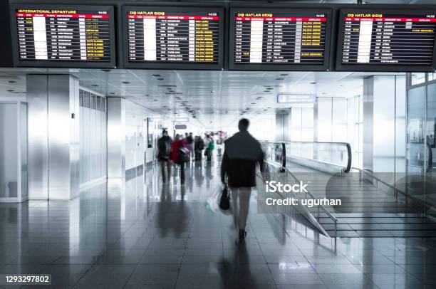Ataturk Airport In İstanbul Turkey Stock Photo - Download Image Now - Arrival Departure Board, Airport, People