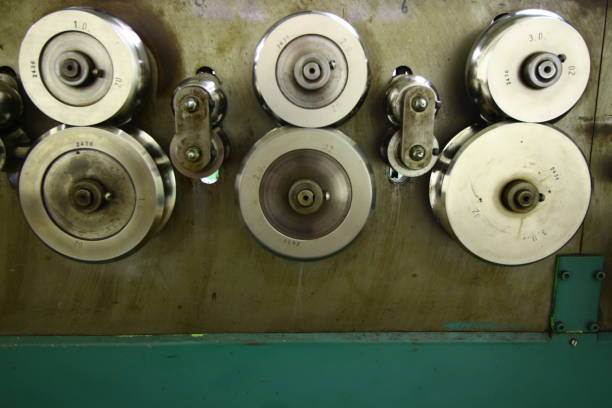 istock Detail of a machine for profiling blind slats 1293298821