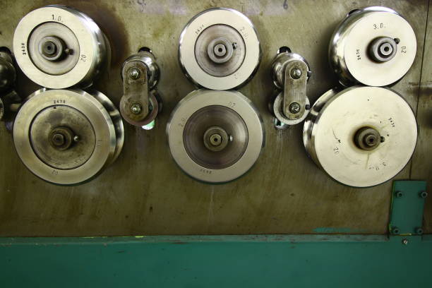 istock Detail of a machine for profiling blind slats 1293298838