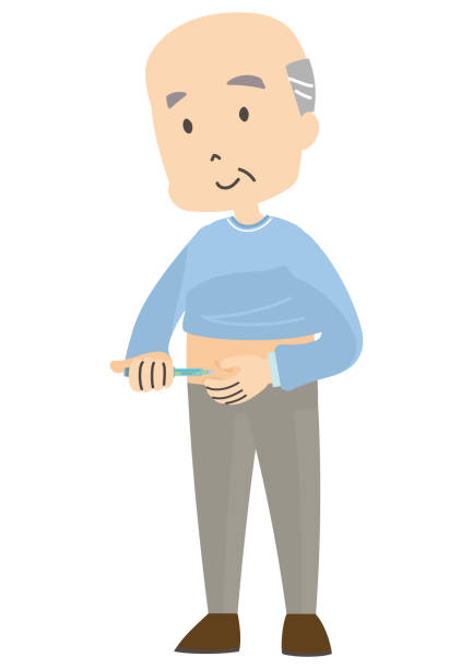 ilustrasi seseorang yang memberikan suntikan insulin - asian blood sugar test ilustrasi stok