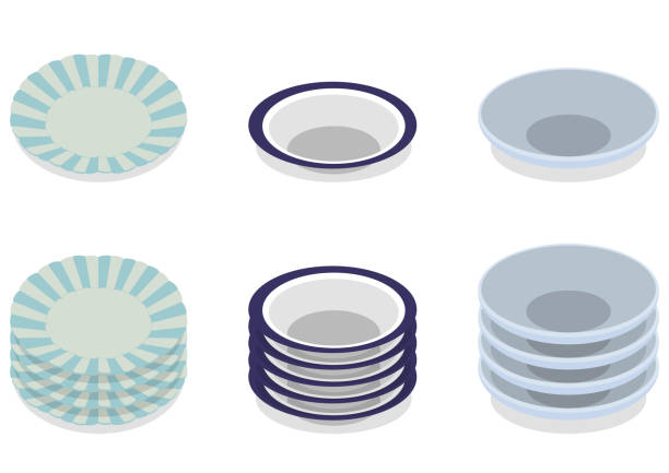 Multiple Japanese tableware Illustration set of stacked tableware stacking food containers stock illustrations