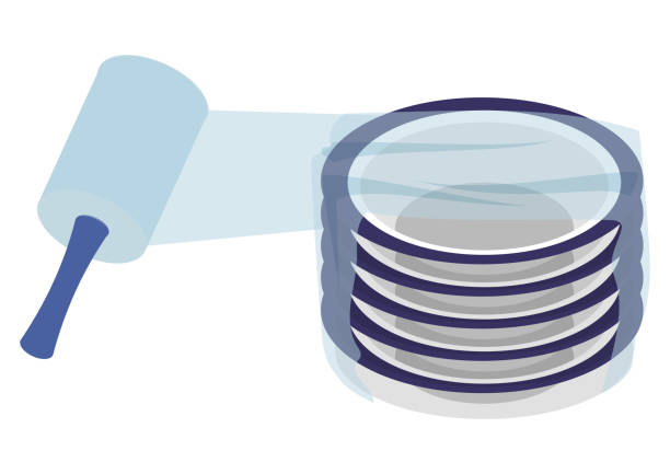How to use handy wrap Illustration of using packing film stacking food containers stock illustrations