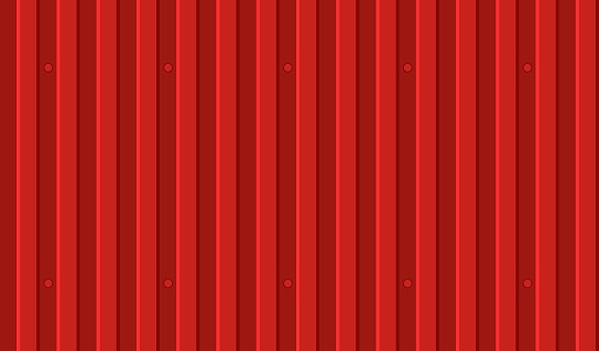 Vector seamless pattern of red wavy slate. Galvanized iron sheet. Colored corrugated metal roofing sheet texture background. Metal roof, metal siding, profiled sheeting for covering or fencing.