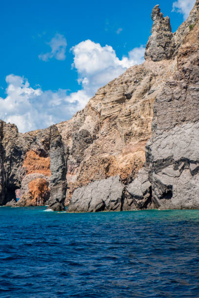 istock Aeolian island coastline cliffs, Mediterranean Sea. Color image 1293304034