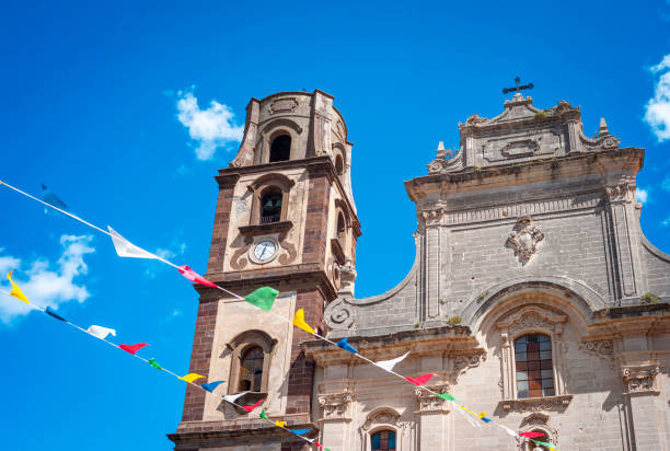 St. Bartolomeo cathedral facade, Lipari. Color image stock photo