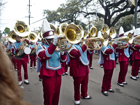 New Orleans, Louisiana, USA -  February 25, 2020: People celebrate Mardi Gras during the traditional Zulu parade, one of the main city parades.