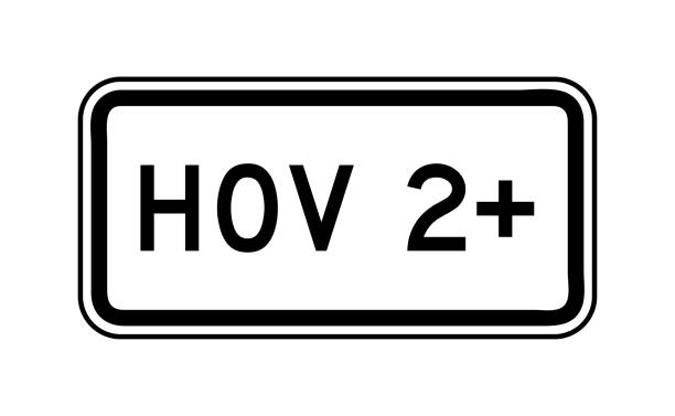 hov-spur, 2 oder mehr personen pro fahrzeug-verkehrszeichen - two lane highway stock-grafiken, -clipart, -cartoons und -symbole