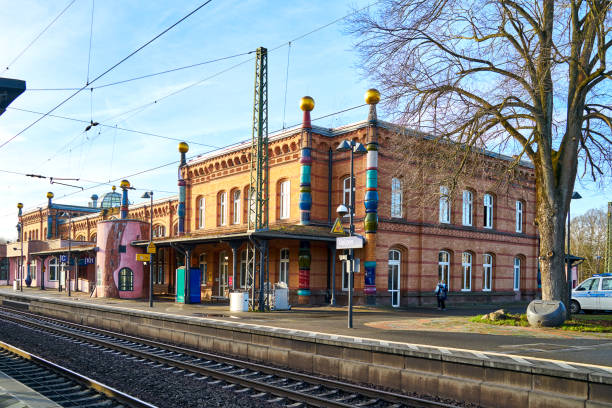 Uelzen, Germany, December 18., 2020: Back side of the artistically designed Hundertwasser train station