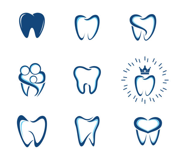 illustrazioni stock, clip art, cartoni animati e icone di tendenza di set di icone dentali, simbolo di medicina dentale, illustrazione vettoriale - dentista