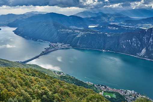 Aerial view of Lugano Lake.