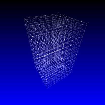 Huge wireframe of block shape. With perspective. Note the details.