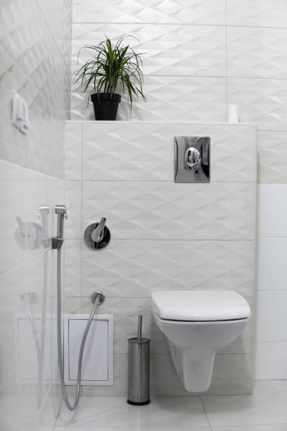 istock White toilet bowl in modern light bathroom interior. 1293317834