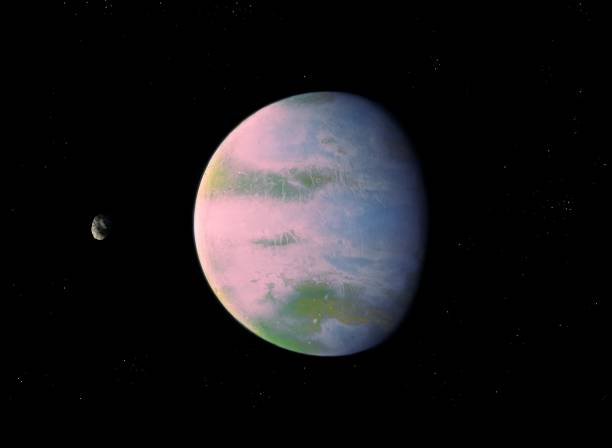istock Earth-like rocky planet with asteroid in far space, space landscape. 1293319417