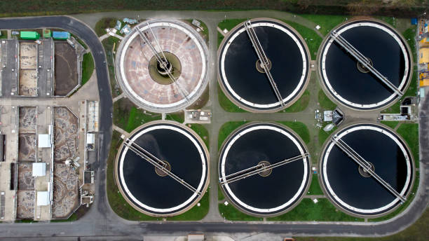 istock Large sewage treatment plant - aerial view 1293322371