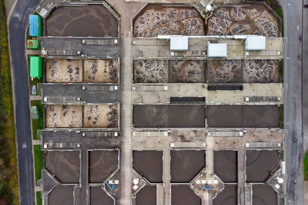 istock Large sewage treatment plant - aerial view 1293322902