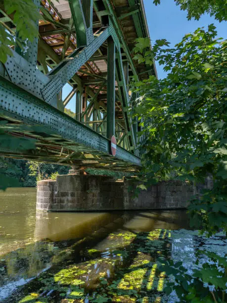 Railway bridge over the River Ruhr in Essen-Kettwig, North Rhine-Westfalia, Germany