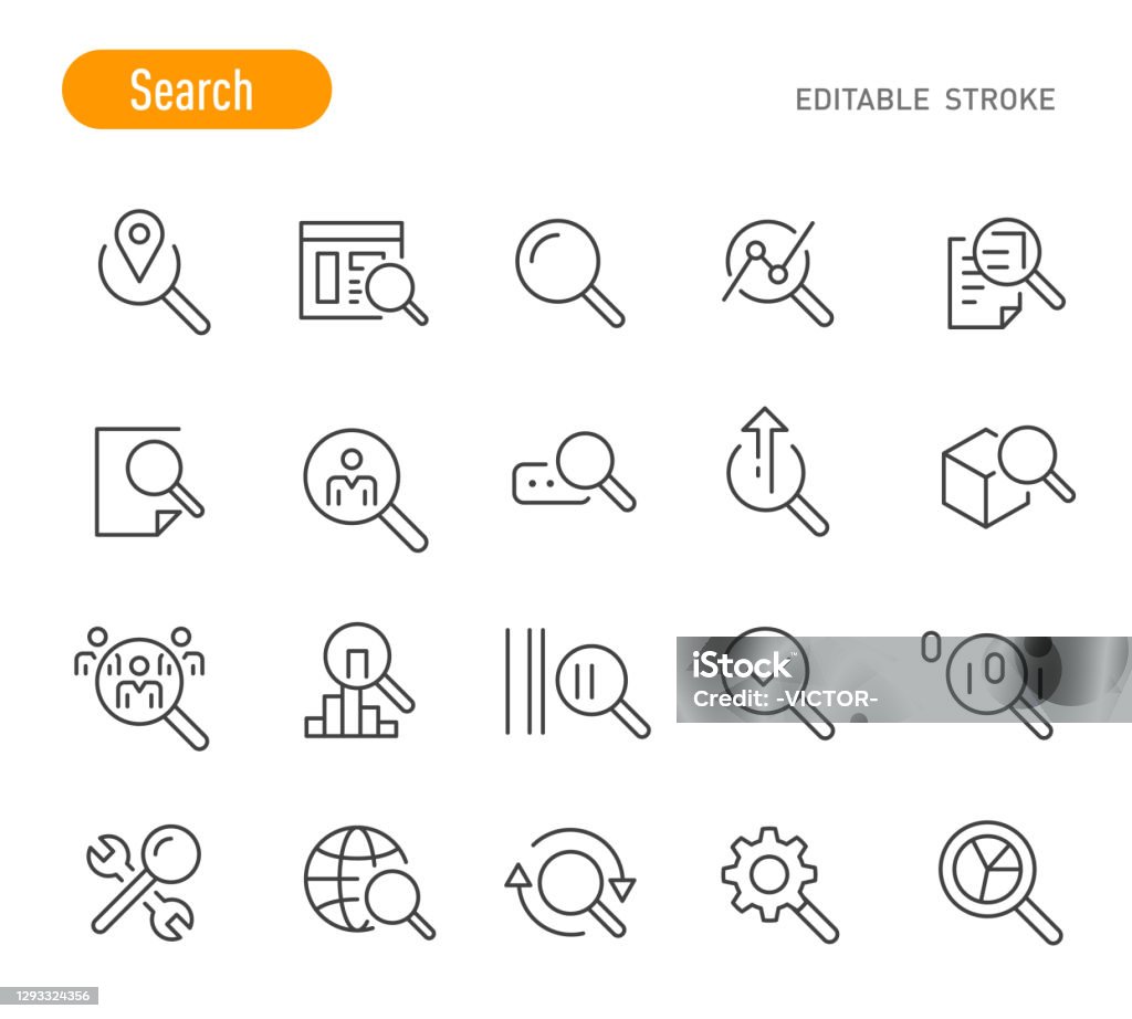 Ícones de pesquisa - Série de linhas - Traçado Editável - Vetor de Ícone de Computador royalty-free