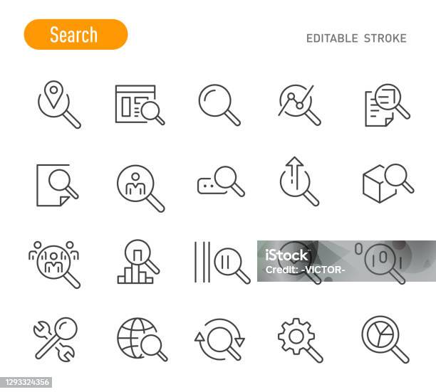 Vetores de Ícones De Pesquisa Série De Linhas Traçado Editável e mais imagens de Ícone de Computador