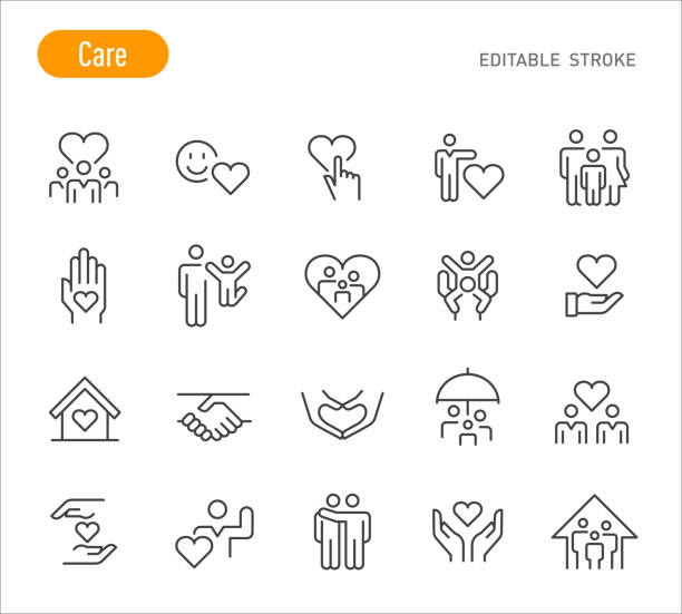 pflegesymbole - linienserie - bearbeitbarer strich - icon stock-grafiken, -clipart, -cartoons und -symbole
