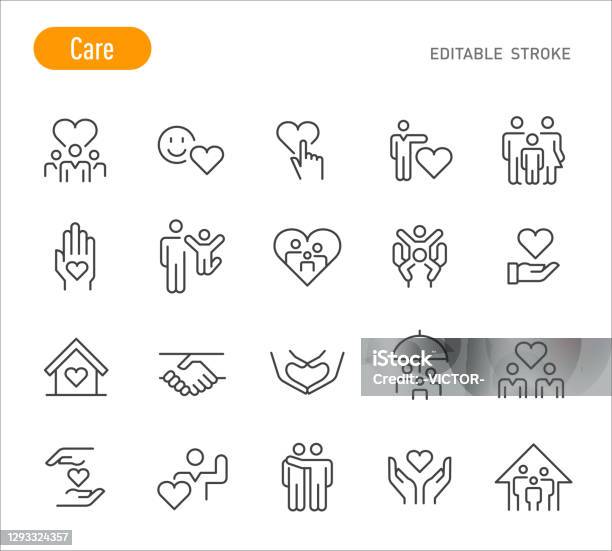 Care Icons Line Series Editable Stroke Stock Illustration - Download Image Now - Icon, People, Community