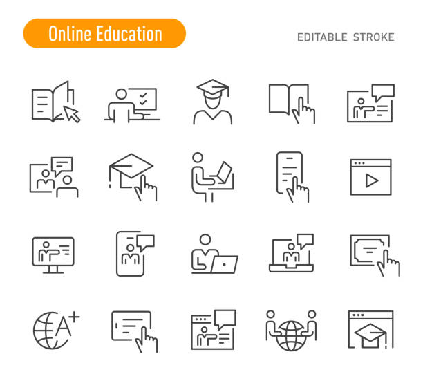 Online Education Icons - Line Series - Editable Stroke Online Education Icons (Editable Stroke) practicing stock illustrations