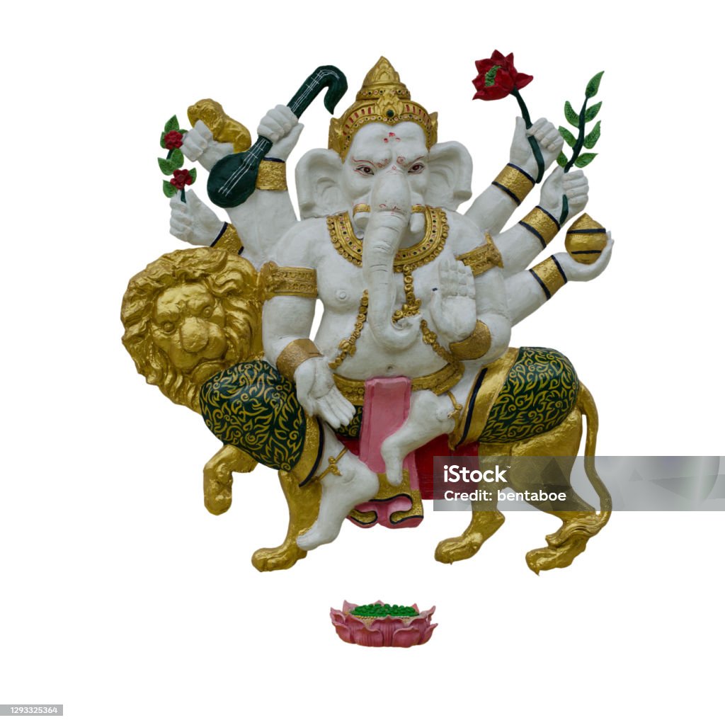 Indian God Ganesha Or Hindu God Name Singha Ganapati On White With ...