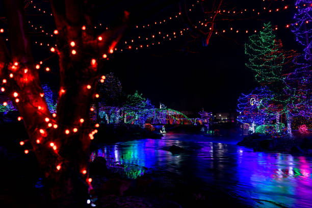 Indian Creek in Caldwell Idaho decorated with Christmas lights stock photo