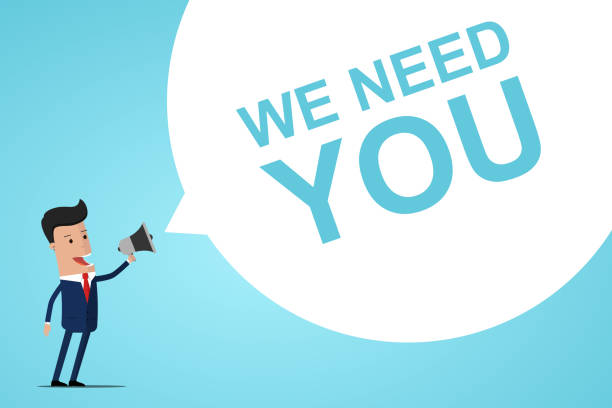 istock Businessman Holding Megaphone With Speech Bubble REFER A FRIEND . Announcement. Vector illustration 1293331213