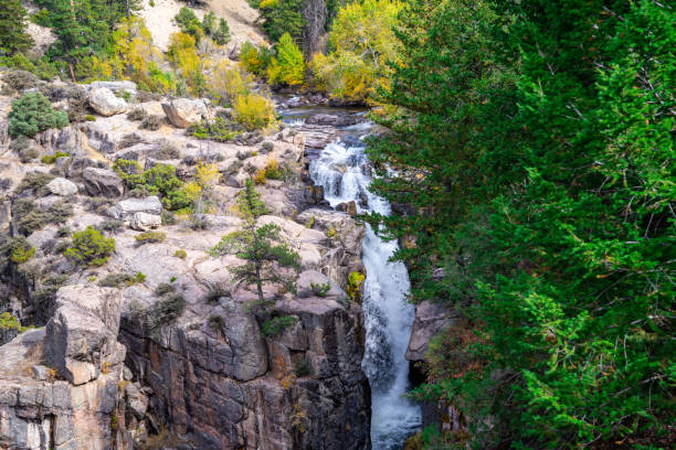 cachoeira shell falls, na floresta nacional bighorn ao longo da rodovia 14 dos eua em wyoming no shell canyon - bighorn mountains - fotografias e filmes do acervo