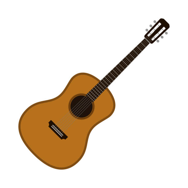 istock Wooden acoustic guitar in realistic style. Classical six-string Guitar isolated on white background. String plucked musical instrument. Vector illustration 1293334539