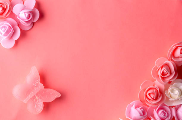 istock flats on a pink background lined with small flowers and a butterfly 1293335404