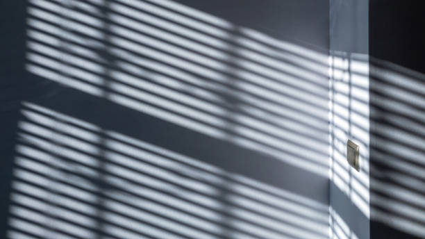 Shadows on wall. Abstract light, black shadow overlay from window on white texture wall. Sunlight architecture background. For product presentation, backdrop and mockup, summer seasonal concept. Shadows on wall. Abstract light, black shadow overlay from window on white texture wall. Sunlight architecture background. For product presentation, backdrop and mockup, summer seasonal concept dark window blinds stock pictures, royalty-free photos & images