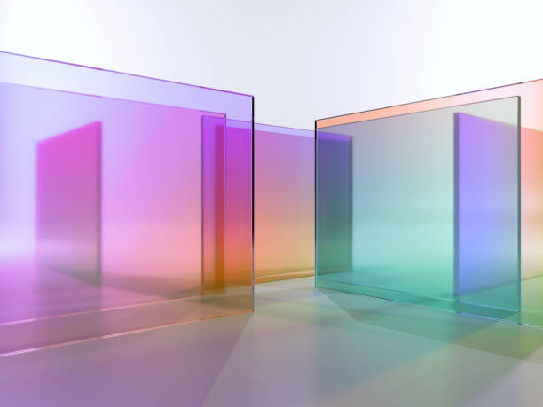 istock 3d render, abstract geometric background, translucent glass with colorful gradient, simple square shapes 1293342880