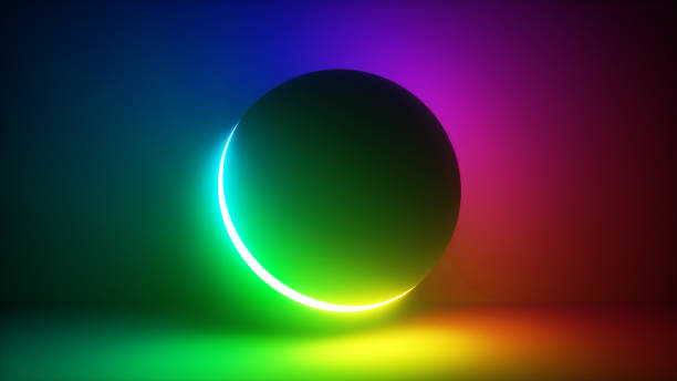istock 3d rendering of a ball with bright colorful neon light, abstract geometric background 1293343630